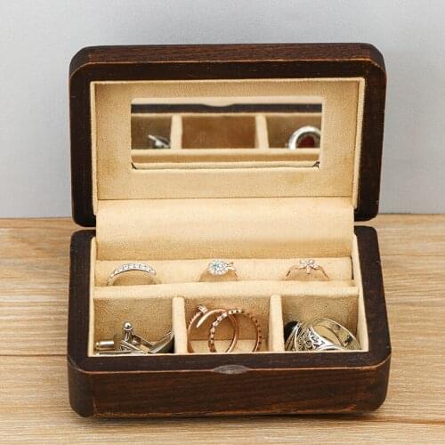 Russia Elm Pure Solid Wood Jewelry Box Mini Earring Ring Storage box Convenient Travel Storage Case Home Room Decorative SSH042