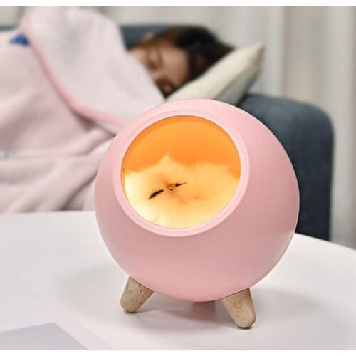 Pink Cute Cat House Touch Dimming LED Night Light Kid Baby Bedroom Home Modern Indoor Study Bedside Decoration Creative Lamp