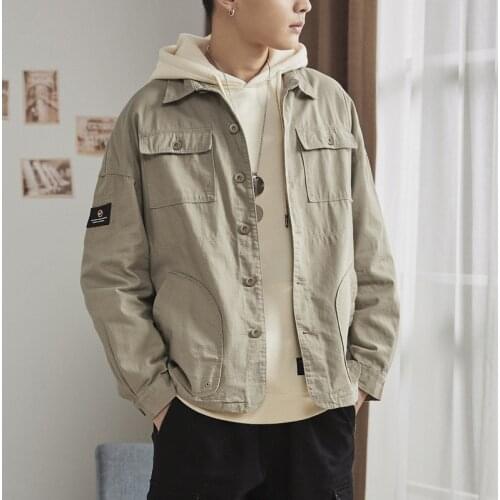 Mens Clothing Japanese Retro Fashion Brand Lapel Multi-Pocket Tooling Shirt American Youth Spring Thin Loose Jacket Jacket Men