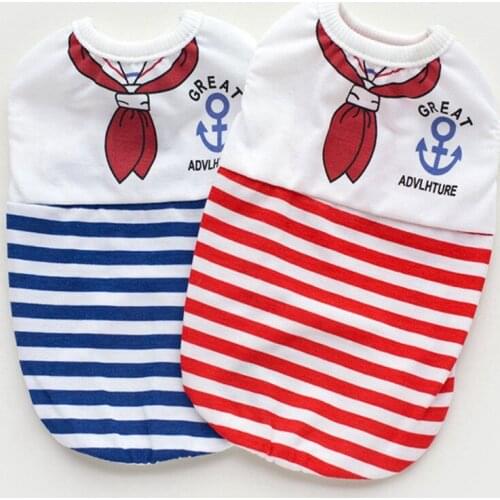 Shirt Stripe Yorkshire Terrier Clothes Summer T Shirt One Piece Clothes Navy Uniform Shirt Fake Two Pieces Shirt Doggy Style E