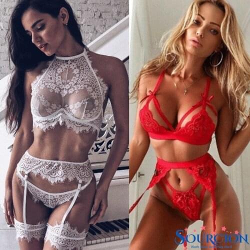 Sourcion Sexy Women Lingerie Lace Bra Set Underwear Sexy Panty Bandage Set Erotic Lingerie Dress Bra Briefs Set exotic apparel