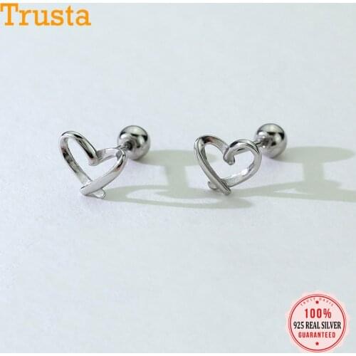 TrustDavis Real 925 Sterling Silver Fashion Romantic Heart Screw Stud Earrings For Women Wedding Valentines Day Jewelry DA2214