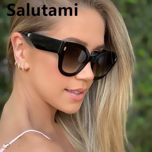 Vintage Rivet Round Cat Eye Sunglasses For Women New Brand Black Elegant Sun Glasses Female Uv400 Gradient Eyewear Wide Leg Tea