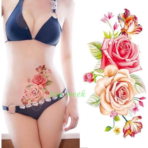 Waterproof Temporary Tattoo Sticker waist arm clavicle sexy rose flower tatto stickers flash tatoo fake tattoos for women girl 7