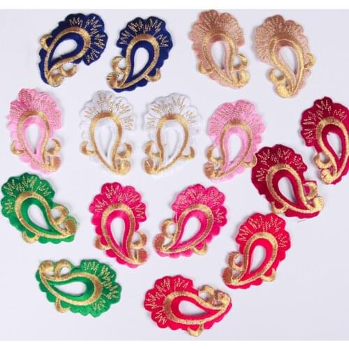 1 Pair Peacock Feather Embroidered Patches Iron On Applique Motif Clothes Badges DIY Sewing Craft