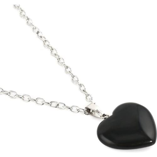 Yingwu 30pcs Lot Natural Black Onyx Gem Stone Bead Heart Silver Plated Reiki Chakra Pendant & Necklace Wholesale