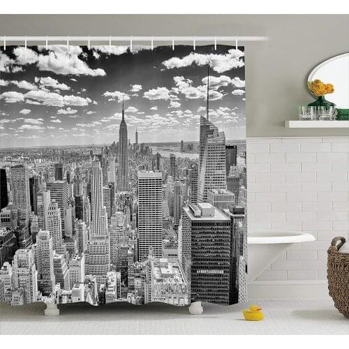 New York Shower Curtain NYC Over Manhattan from Top of Skyscrapers Urban Global Culture Artful City Panorama Bathroom Curtains