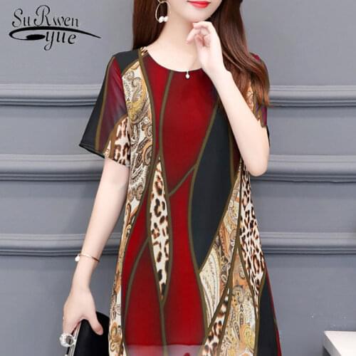 2021 Summer Fashion Women Chiffon Blouses O-neck Loose Women Tops Short Sleeve Casual Printed Women Clothing 5131 50