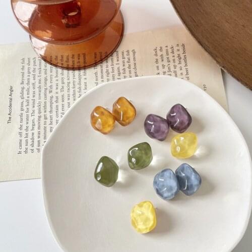 VSnow Stylish Irregular Geometric Arcylic Rhombus Transparent Stud Earring for Women Candy Color Water Ripples Earring Jewelry