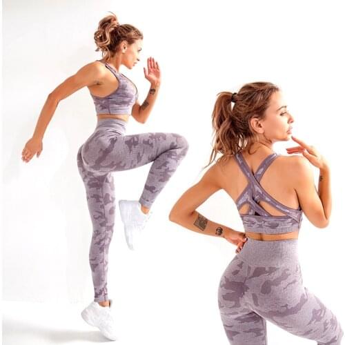 Two-piece/Three-piece Camouflage Women Yoga Sets Breathable Gym Fitness Sport Suit Workout Clothes Female Seamless Yoga Suit