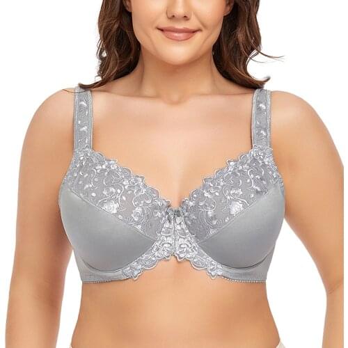 Embroidery Bras Underwear Women Plus Size Sexy Thin Bra Lace Bra Black White Gray 36 38 40 42 44 46 48 50 52 54 F G H I