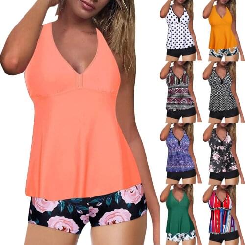 Womens Tankini Swimwear High Waist High Neck Halter Tummy Control Bikini Set Female Two Piece Swimsuit Beachwear купальник