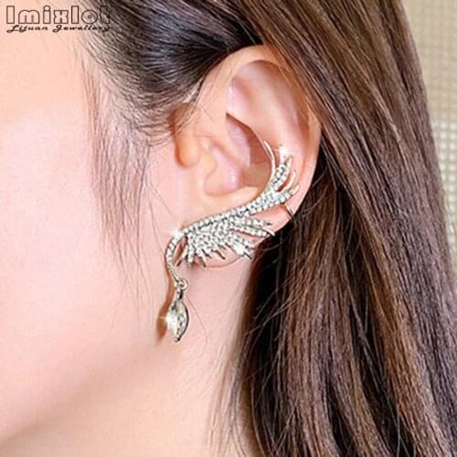 New Trendy Luxury Punk Gothic Crystal Angel Wings Rhinestone Ear Cuff Wrap Stud Clip Earrings Women Fashion Jewelry