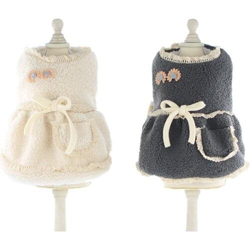Winter Warm Pet Clothing Fleece Small Dog Costumes Outfit Garment Yorkshire Poodle Bichon Dresses Cat Puppy Dress Female Girl