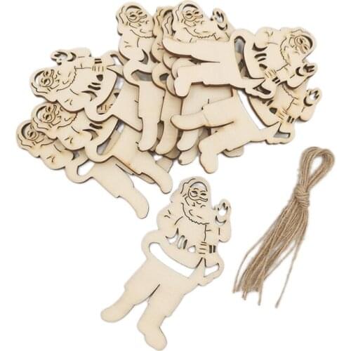 10PCS Christmas Wooden Cutouts Natural Wood Santa Shaped for DIY Craft Christmas Tree Hanging Decoration