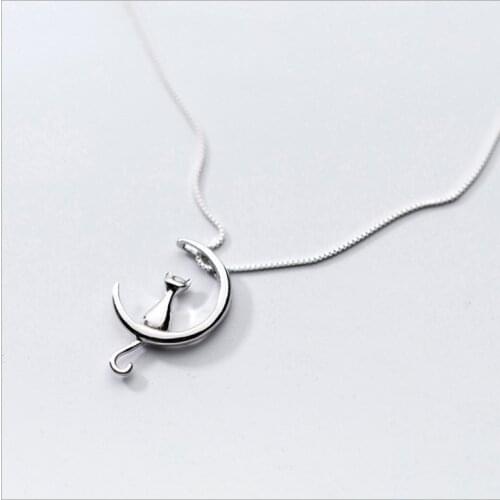 2021 New Style Moon Small Cat Pendant Fashion Cute Girl Silver Plated Necklace Charm Women Valentines Day Gift Jewelry