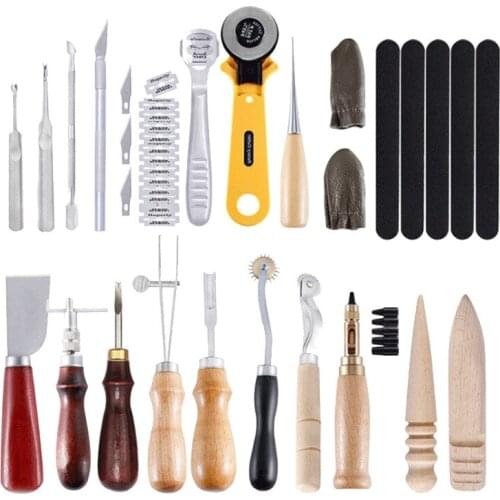 29pcs Multifuncation Sewing Kit Set Awls Waxed Thread Finger Protection Cap Scissor DIY Leather Craftwork Household Supplies