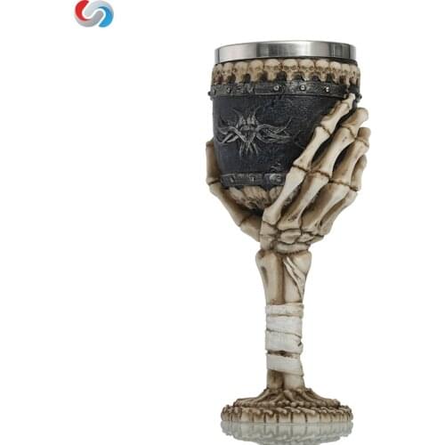 3D Stereo Stainless Steel High-foot Skull Mug Creative Resin Skull Mug Red wine Champagne cocktail Brandy goblet hot sale
