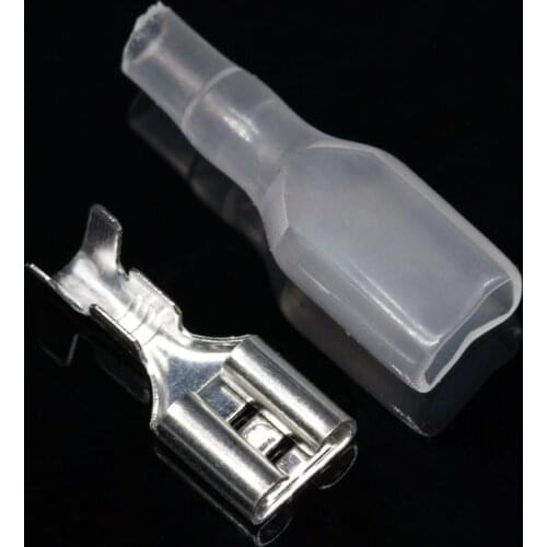 50pcs 6.3mm Female Crimp Terminals Sleeve Wire Wrap Connector for 18-12 AWG Terminals With Transparent Insulating Sleeves