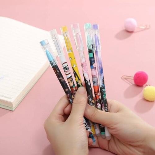 6 Pcs Anime Demon Slayer Kimetsu No Yaiba Kamado Tanjirou Cute Blue ink Neutral Erasable Pen Kawaii Gel Pen kids stationery gift
