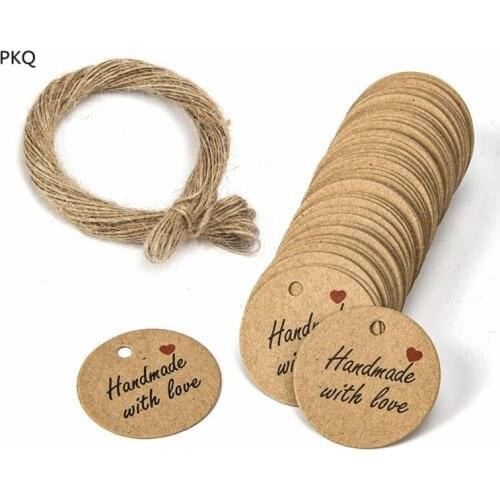 500pcs 3cm Handmade with love Kraft Paper Gift Tag Wedding Party Paper Hang Tags Packaging Label Decorative Tags with 20M Rope