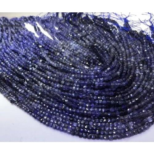 AAA LOOSE BEADS Gradient BLUE Lolite square faceted 4-4.5mm Wholesale for DIY Jewelry Necklace 36cm