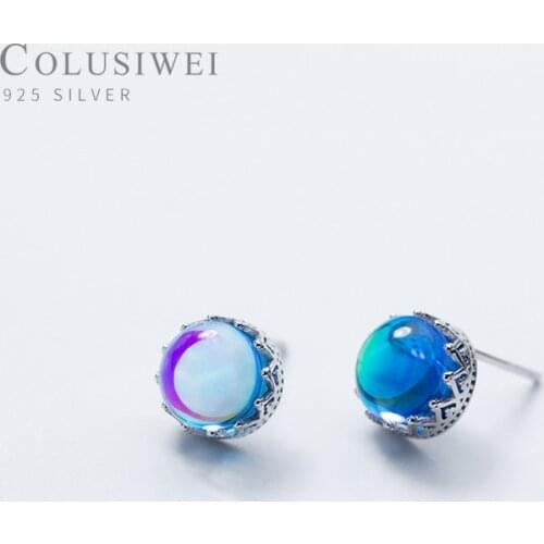 Colusiwei Crown Collection Stud Earrings 925 Sterling Silver Gradient Blue Crystal Universe Ear Studs Women Fashion Jewelry