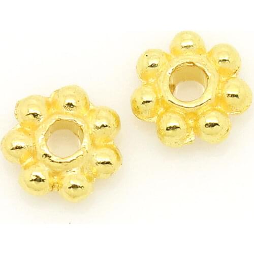 DoreenBeads Zinc metal alloy Spacer Beads Flower Gold color About 4.0mm( 1/8") Dia, Hole:Approx 1.0mm, 95 PCs