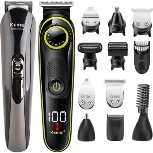 Kemei 5 in 1 LCD Hair Trimmer Household Electric Hair Clippers Multifunctional USB Rechargeable Nose Hair Cut Machine