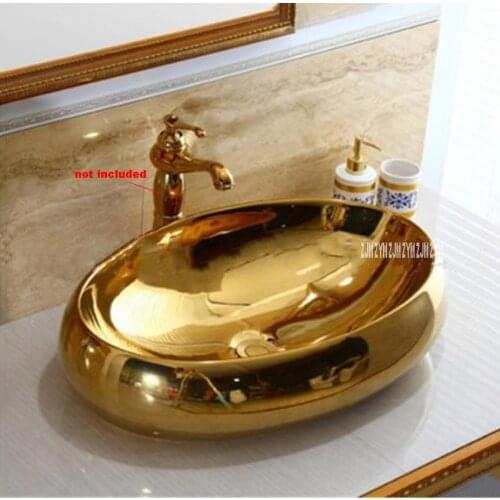 European Style Gold Creative Above Counter Basin Bath Modern simple Retro Basin Ceramic Sink Art Oval Hand Washing Basin Bowl