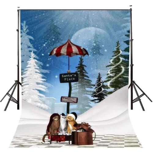 150x220cm Cartoon Winter Snow Backdrop Cute Cats Falling Snow Photography Background Christmas Party Photo Video Shooting Props