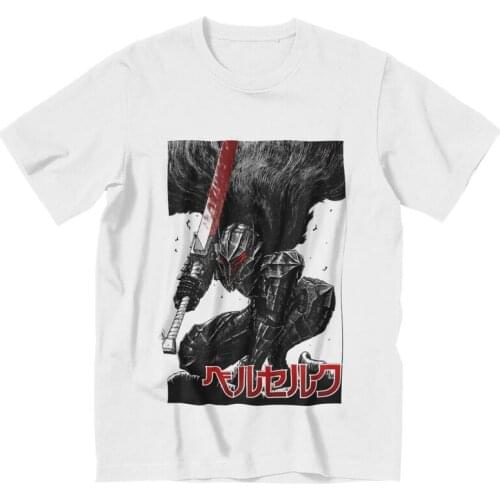 Berserk T Shirt Mens 100% Cotton Print T-shirts Graphic Tshirt Short Sleeve Anime Manga Swordsman Katakana Tee Top