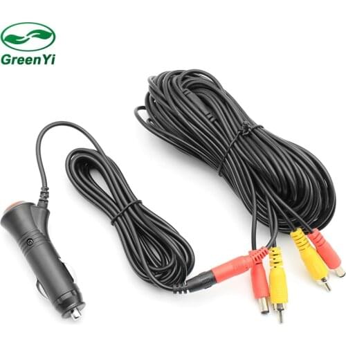 GreenYi 6~15 Meters RCA Video Power Cable For Rear View Camera Connect Car Monitor to Car Cigarette lighter power Adapter