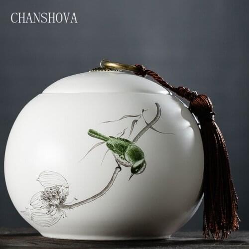 CHANSHOVA Ceramic copper buckle tassel moisture-proof storage tank sealed cans tea Chinese tea travel tea accessories tea box