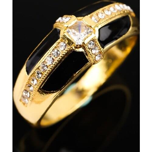 Luxury Cross Design Rings for Men Gold Color Cubic Zircon CZ Crystal Finger Ring Women Fashion Jewelry Party Gift Wholesale