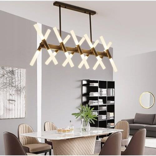 Minimalist Post-Modern Black Gold Creative LED Long Branch Chandelier with Acrylic Lampshade for Bedroom Living Room Restaurant