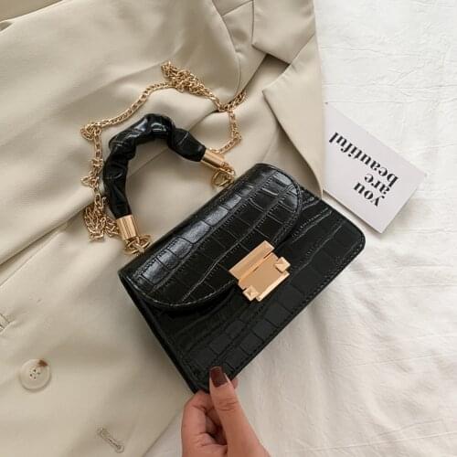 Fashion Exquisite Shopping Bag Women Chain Shoulder Bag PU Leather Stone Pattern Lady Pleated Crossbody Handbag