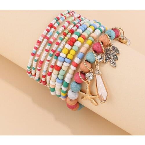 Starfish Bracelets Bangles For Women Bohemian Jewelry Multilayer Charm Beads Ethnic Wrap Bracelet Set Femme Jewelry Gifts