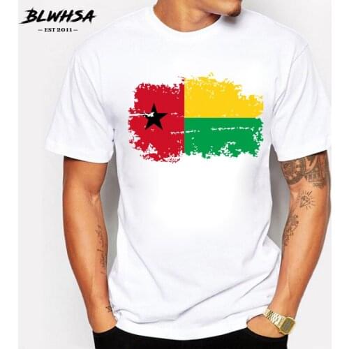 BLWHSA Guinea-Bissau National Flag Design Printed Men T Shirt Nostalgic Style Men T-shirts 100% Cotton Short Sleeve Summer Tees
