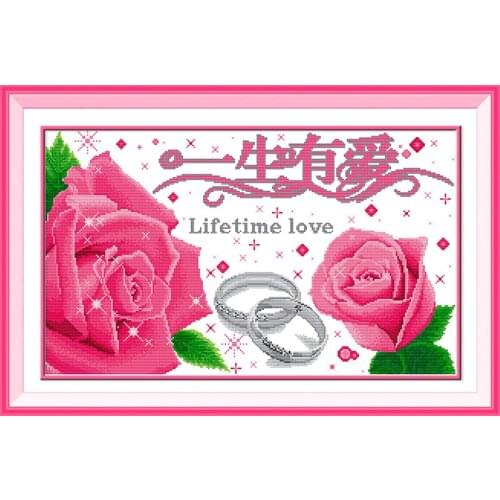 Life with love cross stitch kit flower 18ct 14ct 11ct count printed canvas stitching embroidery DIY handmade needlework