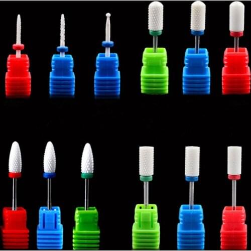 3/32 Ceramic Bit Set Nail Power Drill Bits Manicure Machine Drill Bit Set Pedicure Tools Extra Fine Coarse Flame Cone Barrel Kit