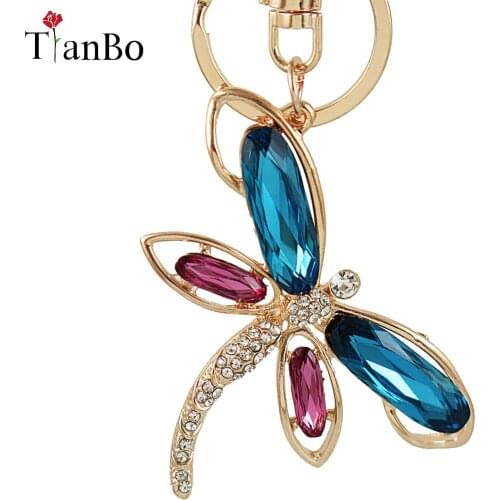 2018 New Dragonfly Pendant Charm Rhinestone Crystal Purse Bag Car Keyring Ladybug Key Chain Accessories Wedding Party women Gift
