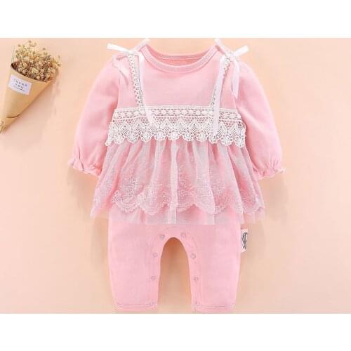 Newborn baby girl clothes cotton princess white pink lace infant baby romper jumpsuit set 0-3 months baby clothing ropa de bebe