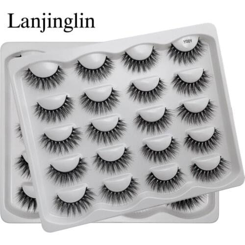 LANJINGLIN 10 pairs sexy faux mink lashes dramatic reusable false eyelashes book wispy fluffy eyelash natural cilios make up
