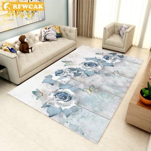 RFWCAK Chinese Style Flower Art Living Room Carpet Bedroom Anti-slip Large Rug Floor Mat Kids Tapete Kitchen Carpets Area Rugs