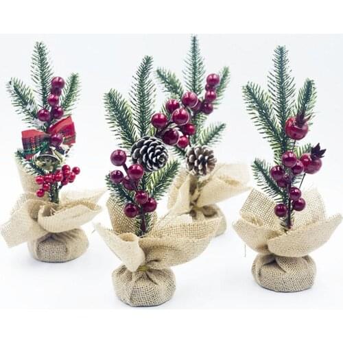 Christmas Artificial Pine Branch Cone Berry Ornament Bright Bonsai Desk Table DIY Home Decoration