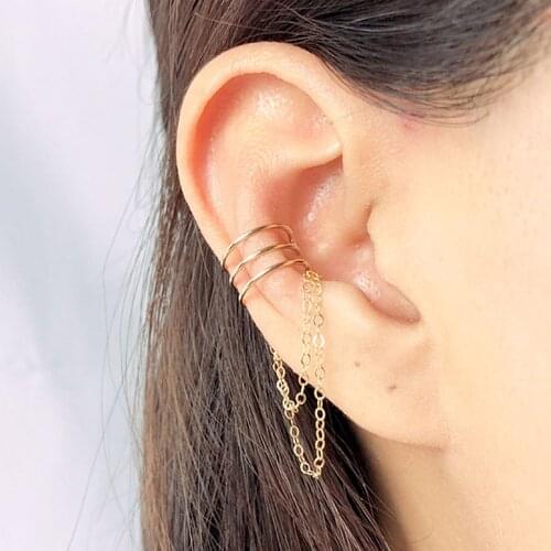 Domino Handmade Triple Lines With Double Chain Ear Cuff minimalist earrings