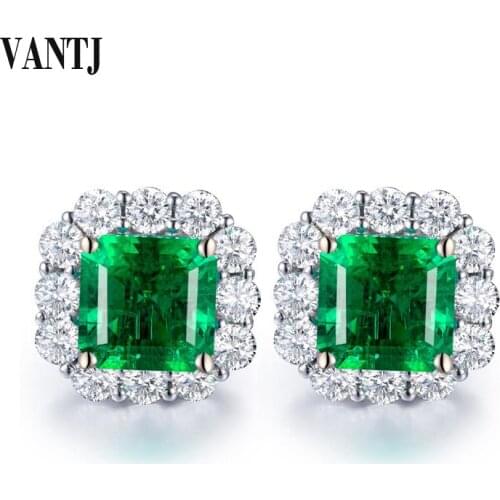 VANTJ Real 10K Gold Lab Created Emerald Earring Moissanite Hydrothermal Created Emerald Fine Jewelry Women Party Wedding Gift