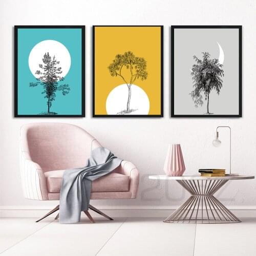 Scandinavian Style Tree Art Prints Sun Moon Wall Art Canvas Painting Nordic Posters And Prints Wall Pictures For Living Room