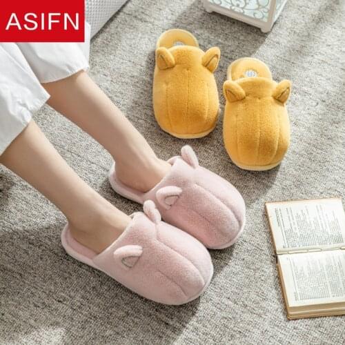 ASIFN Winter Slippers Indoor Ladies Cotton Cute Cartoon Cat Paw Women Lovers Furry Plus Velvet Warm Soft Bottom Female Shoes